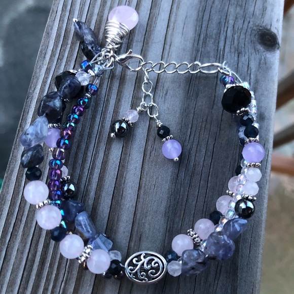 Handmade Multi Layer Mixed Media Iolite Gemstone Charm Bracelet - Picture 8 of 16